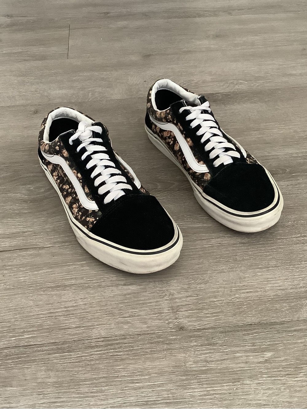 Vans Black Floral Old Skool Sneakers with White Stripe